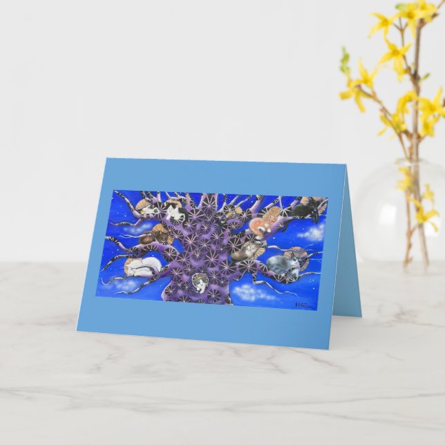 Cute Sleeping Cats in Tree  Card (Yellow Flower)