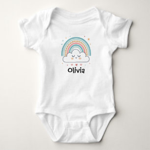 Cute Sleeping Cloud & Pastel Rainbow Baby Bodysuit