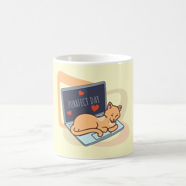 Cute sleeping computer cat coffee mug (Center)