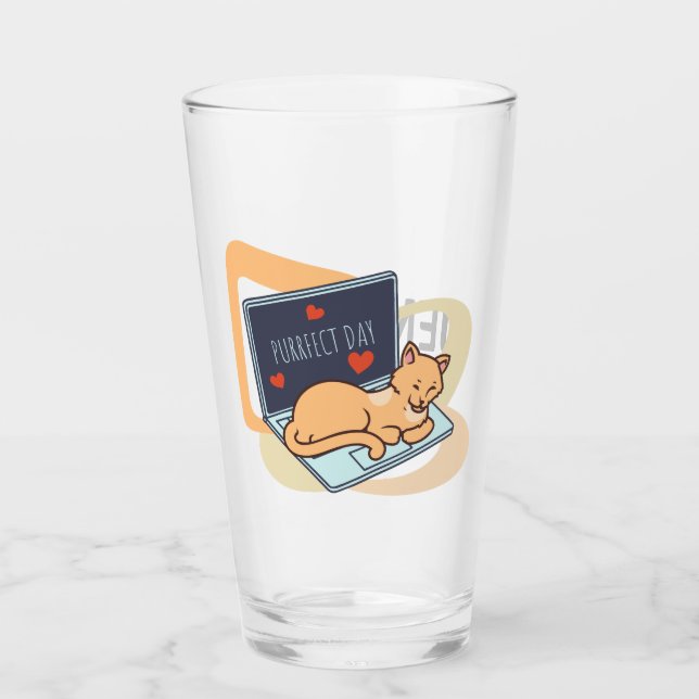 Cute sleeping computer cat glass (Front)