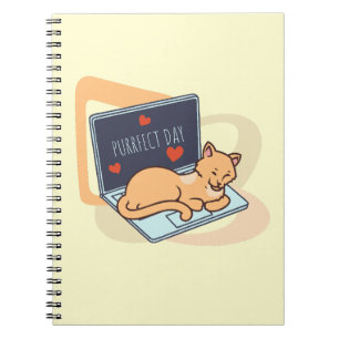 Cute sleeping computer cat notebook