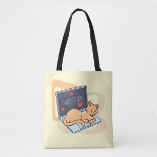 Cute sleeping computer cat tote bag