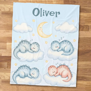 Cute Sleeping Dinosaurs on Clouds Fleece Blanket