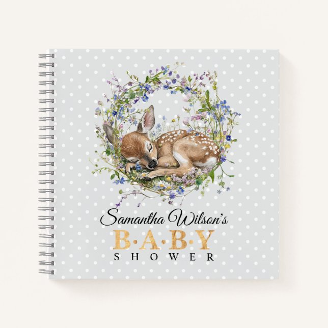 Cute Sleeping Doe Baby Shower Guest Book (Front)