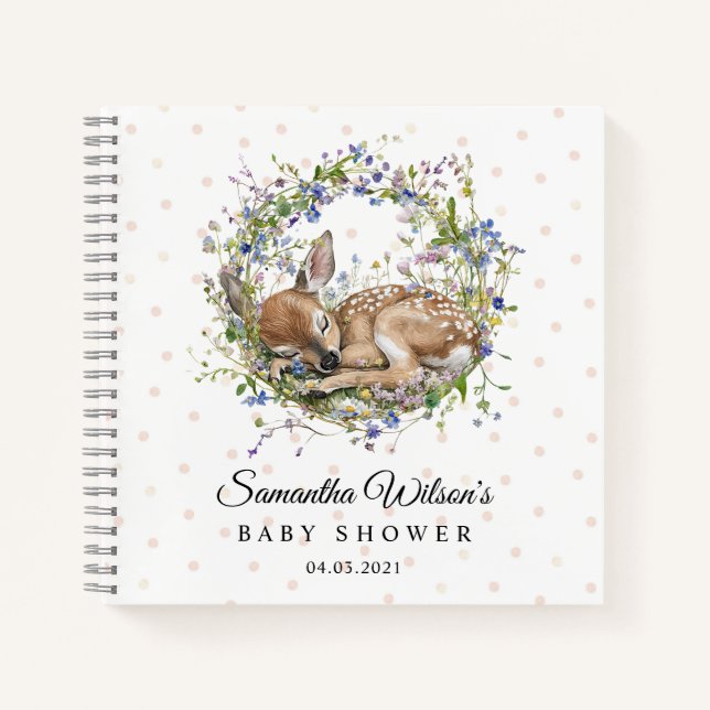 Cute Sleeping Doe Baby Shower Guest Book (Front)