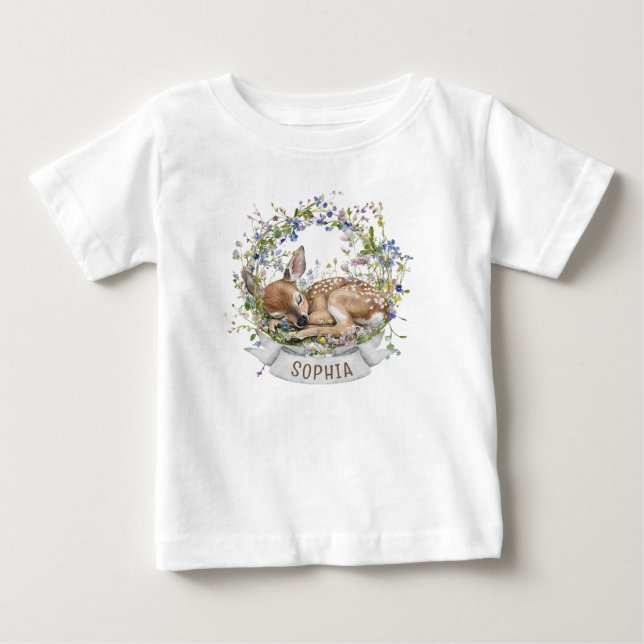Cute Sleeping Doe Spring Baby T-Shirt (Front)