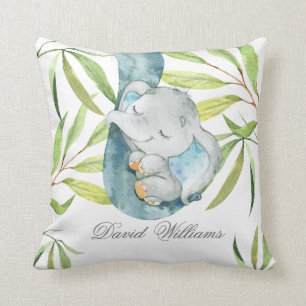 Cute Sleeping Elephant Boy Nursery Personalised Cushion