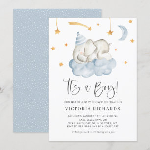 Cute Sleeping Elephant It's a Boy Baby Shower Invitation