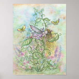 Cute Sleeping Fairy and Butterflies Fantasy Art Poster