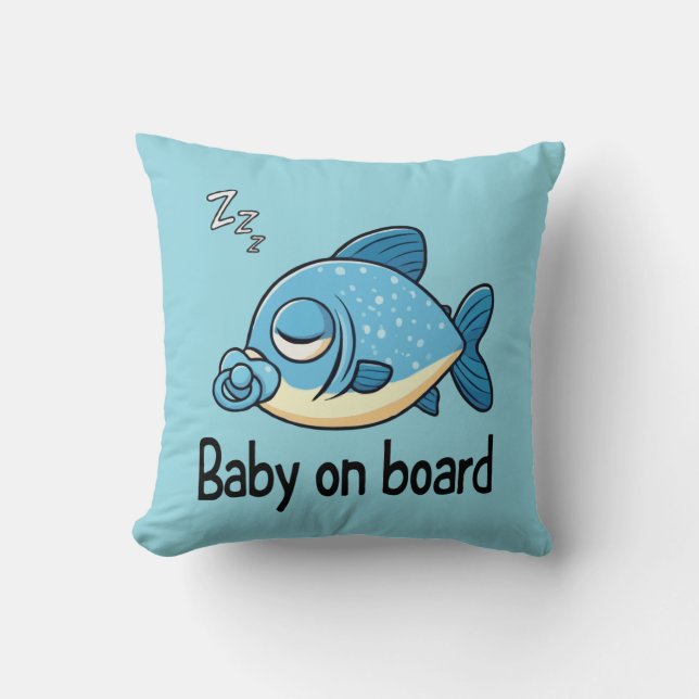 Cute Sleeping Fish with Pacifier | Baby on Board  Cushion (Front)