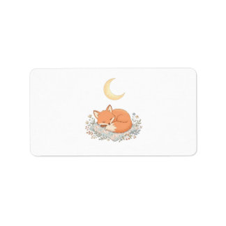 Cute Sleeping Fox on Quilt under Crescent Moon AI Label