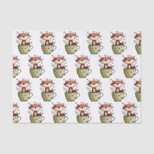 Cute Sleeping Fox Teacup Floral Daisy Whimsical Tissue Paper