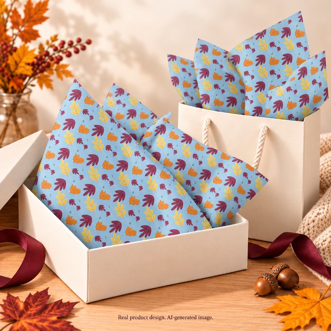 Cute Sleeping Foxes and Fall Leaves Pattern Tissue Paper (Creator Uploaded)
