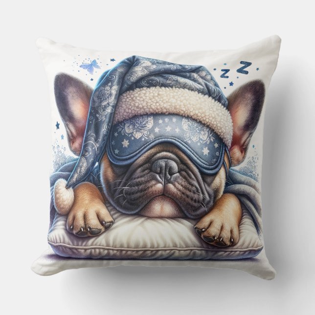 Cute Sleeping French Bulldog Dog Cushion (Front)