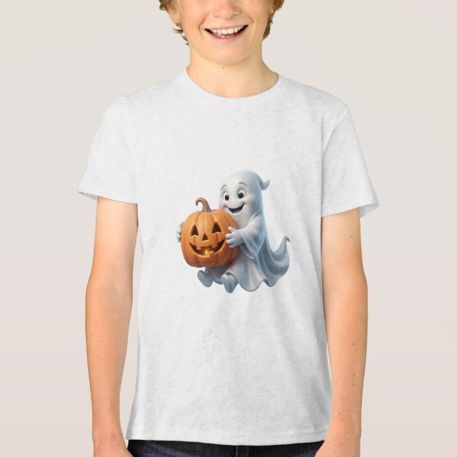 Cute Sleeping Ghost Cosy Halloween Design Tri-Blend Shirt (Front)