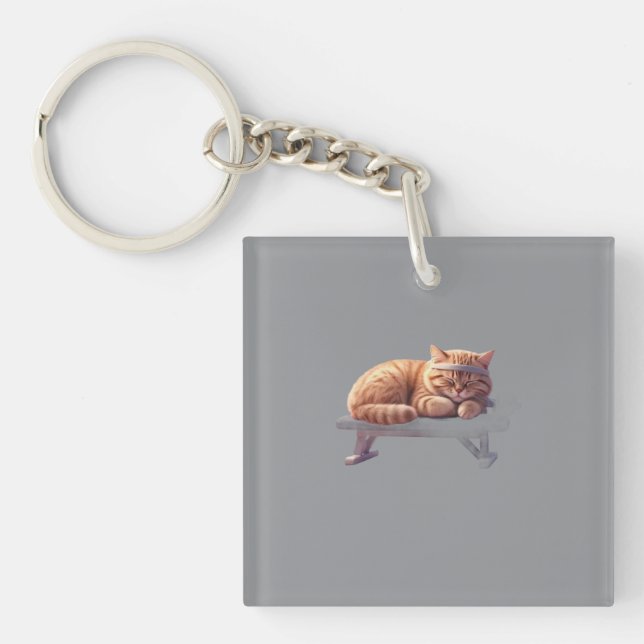 Cute Sleeping Ginger Cat Art Key Ring (Front)
