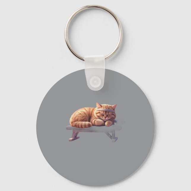 Cute Sleeping Ginger Cat Art Key Ring (Front)