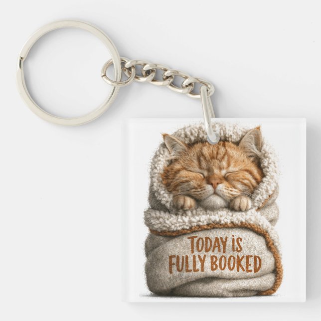 Cute Sleeping Ginger Kitten Swaddled in Blanket  Key Ring (Front)