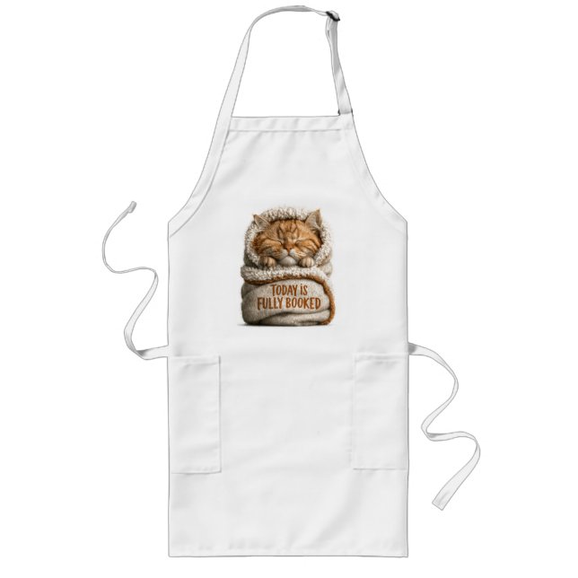 Cute Sleeping Ginger Kitten Swaddled in Blanket  Long Apron (Front)
