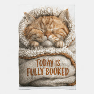 Cute Sleeping Ginger Kitten Swaddled in Blanket Tea Towel