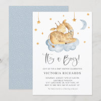Cute Sleeping Giraffe Blue It's a Boy Baby Shower