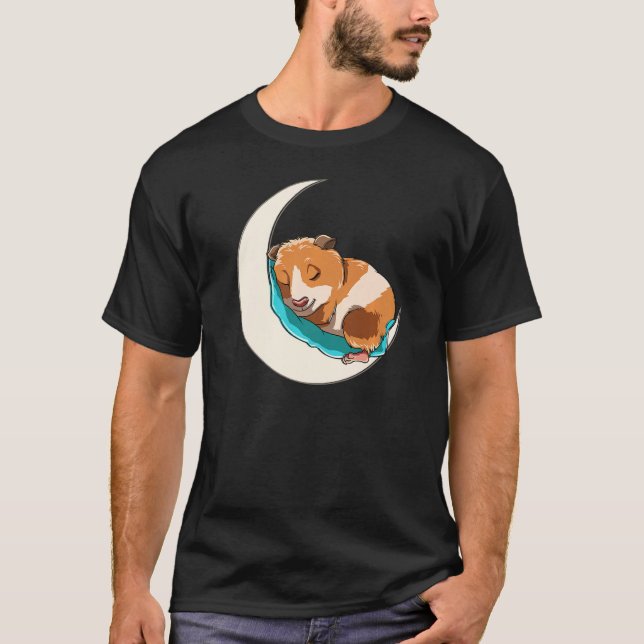 Cute Sleeping Guinea Pig on the Moon T-Shirt (Front)