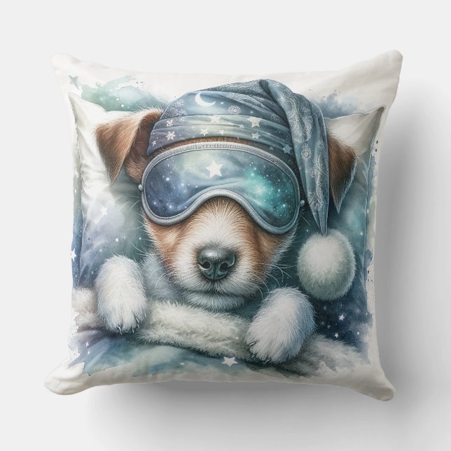 Cute Sleeping Jack Russell Terrier Dog Cushion (Front)
