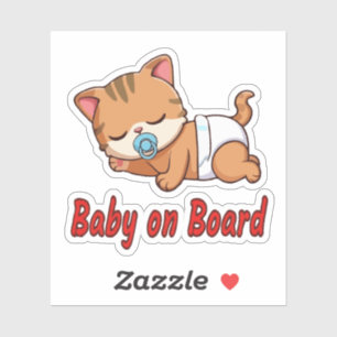 Cute Sleeping Kitten Cat Baby on Board Car Decal