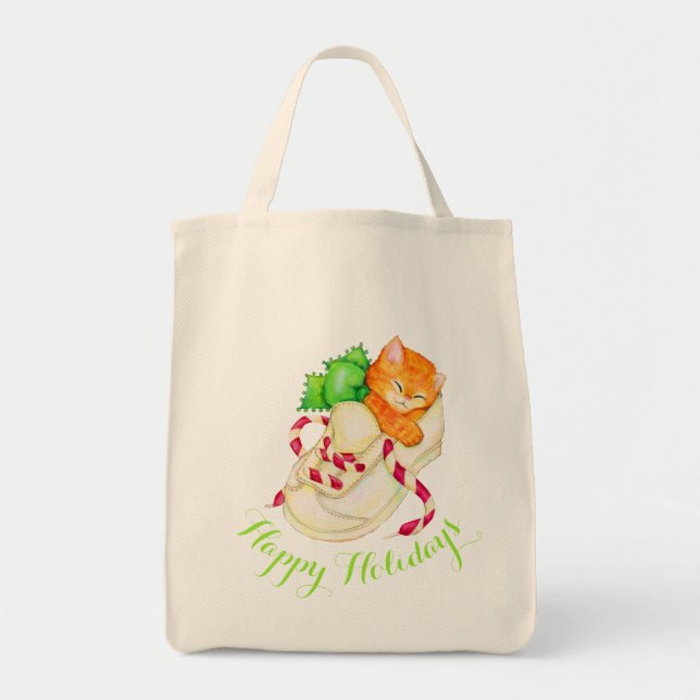 cute sleeping kitten Christmas Happy holidays bag (Front)