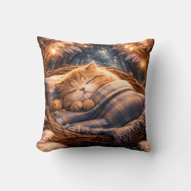 Cute Sleeping Kitten Cozy Fantasy Pillow (Front)