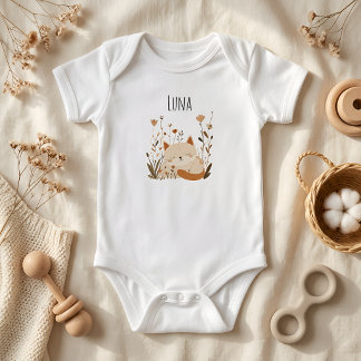 Cute Sleeping Kitten Floral Custom Baby Bodysuit 