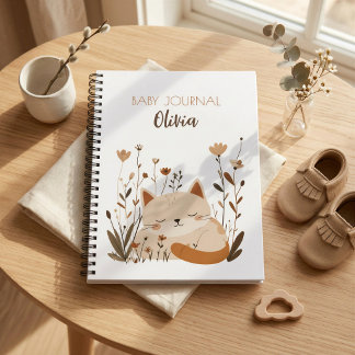 Cute Sleeping Kitten Floral Custom Baby Journal 
