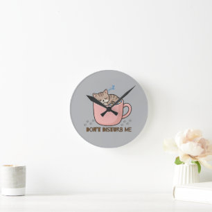 Cute Sleeping Kitten in Teacup Clock
