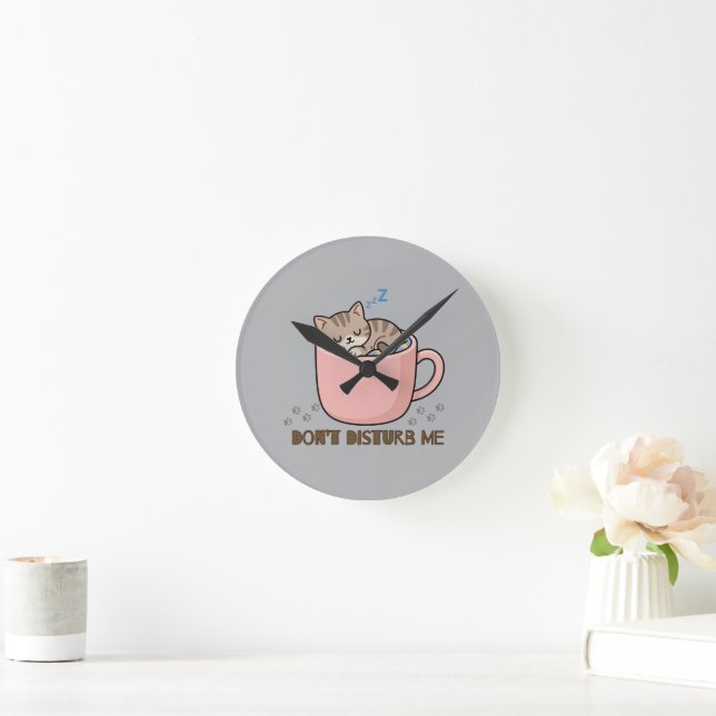 Cute Sleeping Kitten in Teacup Clock  (Home)