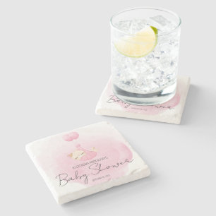 Cute Sleeping Kitten Pink Baby Shower  Stone Coaster