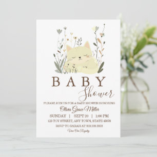 Cute Sleeping Kitten Sage & Pastel Floral  Invitation