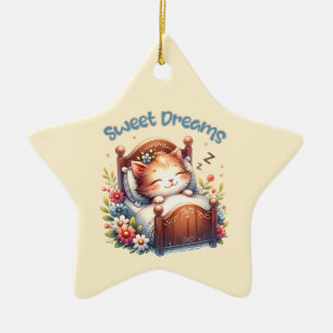 Cute sleeping Kitten Sweet dreams Nursery decor Ceramic Tree Decoration