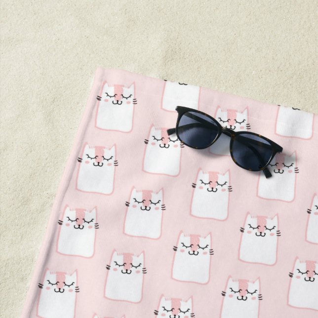 Cute Sleeping Kitty Cat Pattern Beach Towel (In Situ)