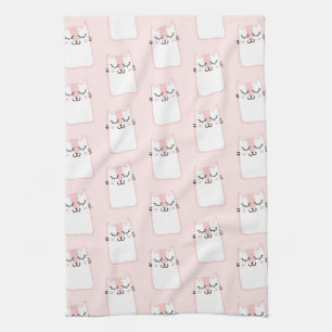 Cute Sleeping Kitty Cat Pattern Tea Towel