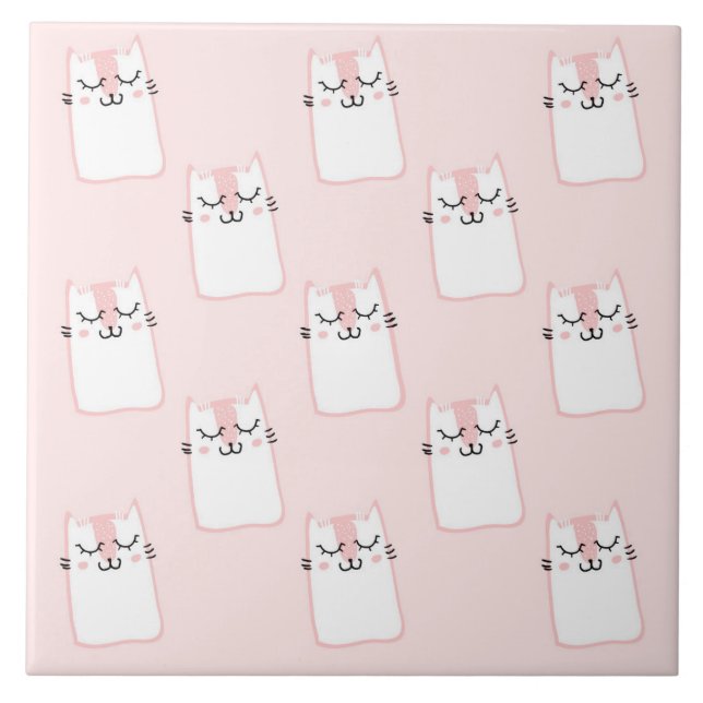Cute Sleeping Kitty Cat Pattern Tile (Front)