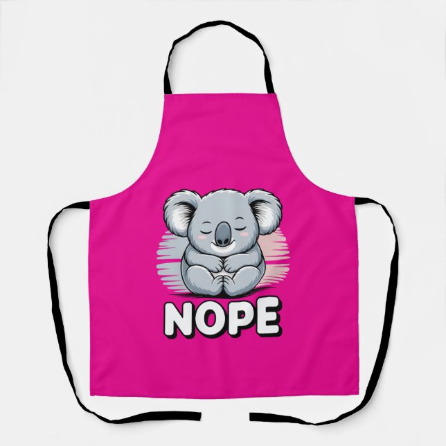 Cute Sleeping Koala “Nope” Funny Cartoon Apron (Front)