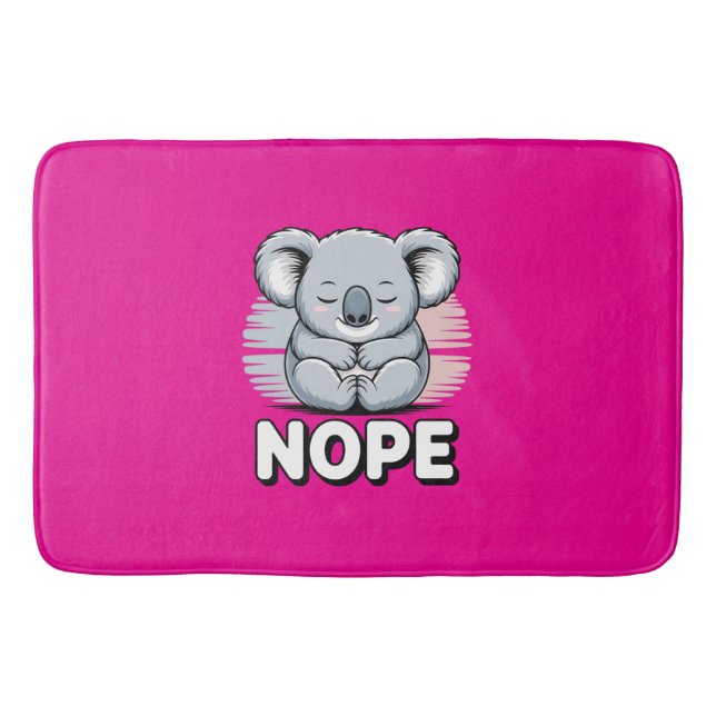 Cute Sleeping Koala “Nope” Funny Cartoon Bath Mat (Front)