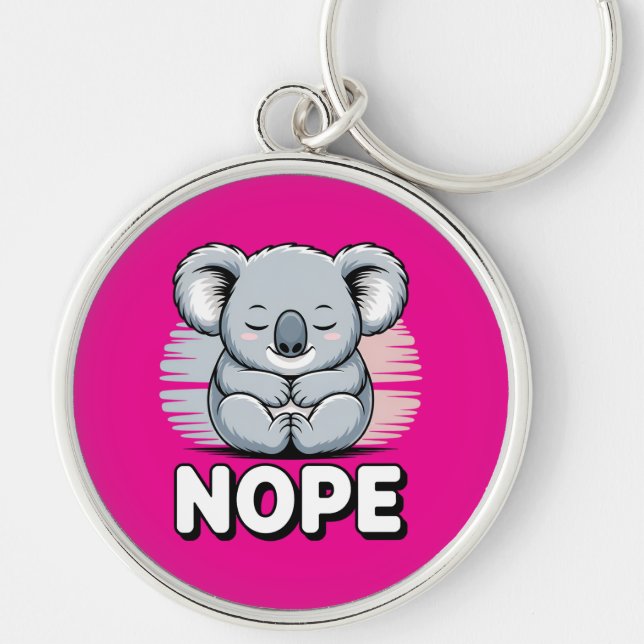 Cute Sleeping Koala “Nope” Funny Cartoon Key Ring (Front)