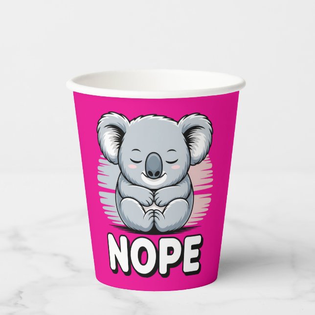 Cute Sleeping Koala “Nope” Funny Cartoon Paper Cups (Front)