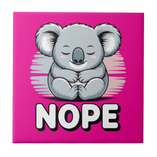 Cute Sleeping Koala “Nope” Funny Cartoon Tile