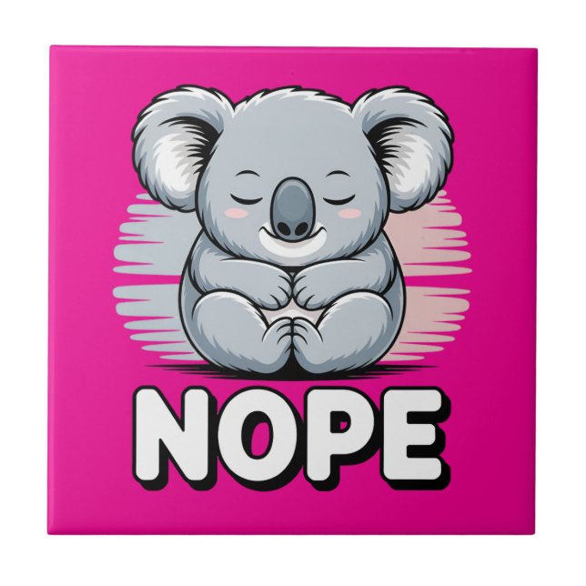 Cute Sleeping Koala “Nope” Funny Cartoon Tile (Front)