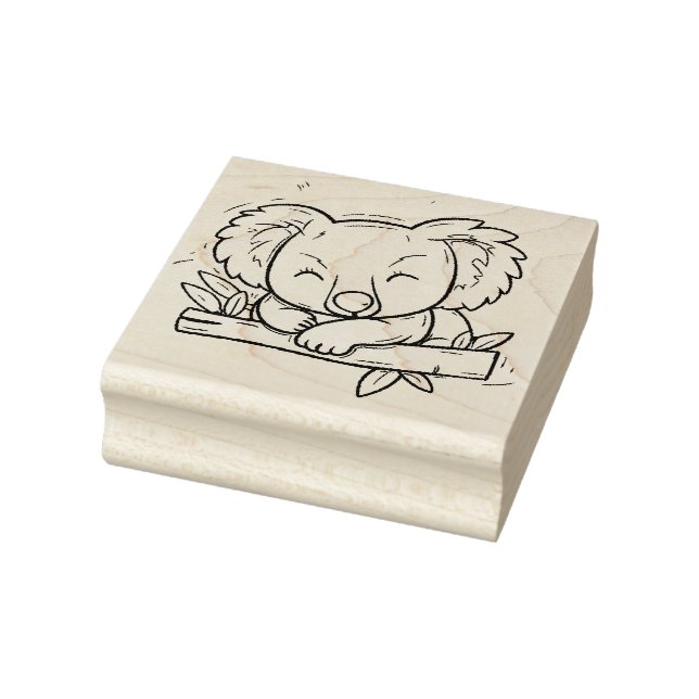 Cute Sleeping Koala on Branch Outline  Rubber Stamp (Stamp)