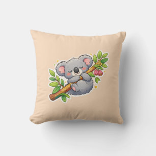 Cute Sleeping Koala on Eucalyptus Branch Kawaii Cushion