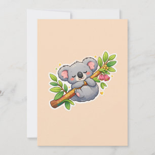 Cute Sleeping Koala on Eucalyptus Branch Kawaii  Invitation