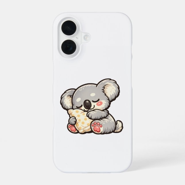 Cute Sleeping Koala with Pillow iPhone 16 Case (Back)